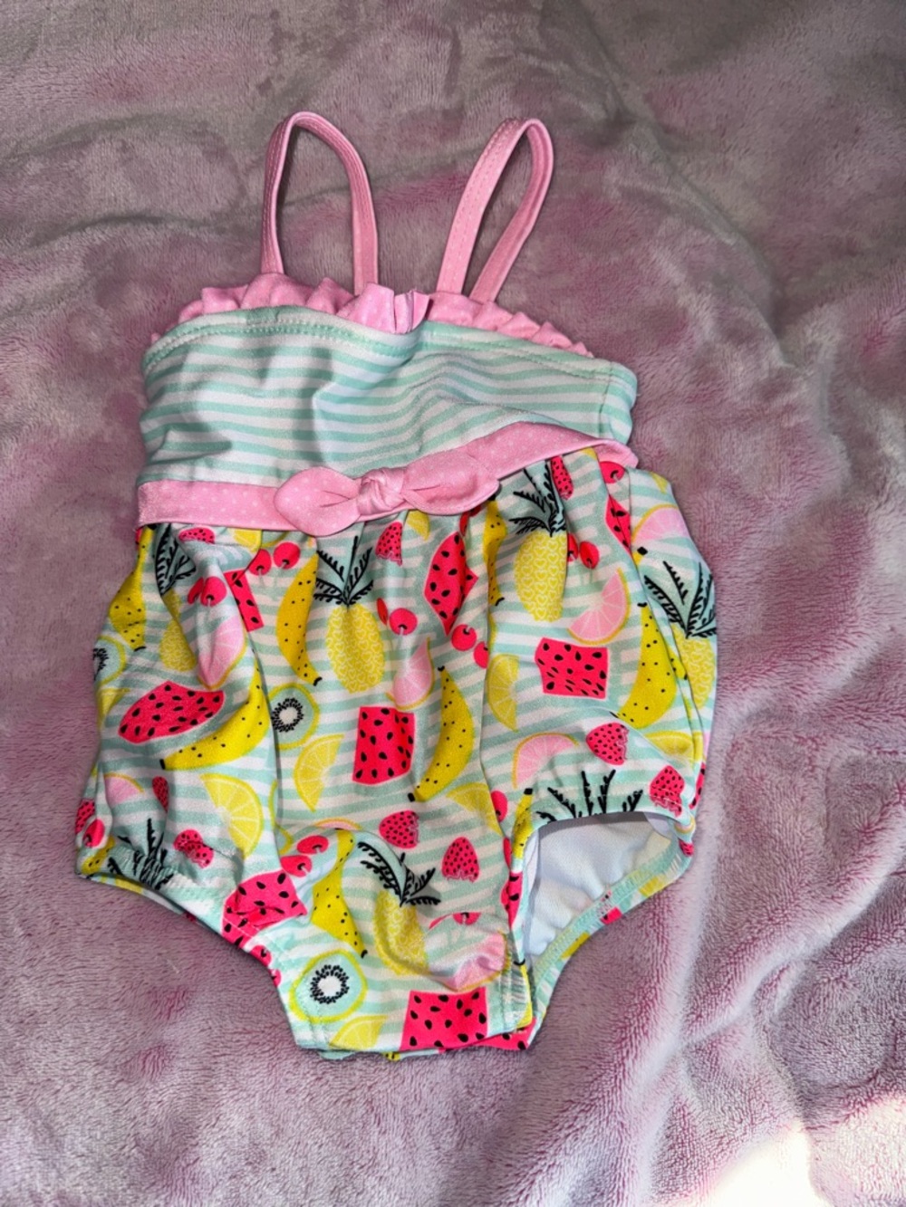 Baby Girl Tropical Fruit One-Piece Swimsuit - Pink & Mint